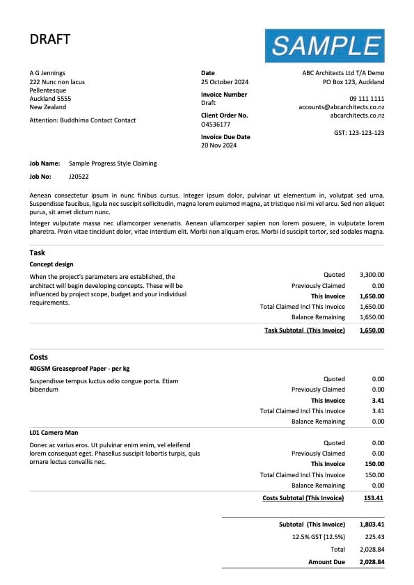 WorkflowMax Progress Claim Invoice Vertical